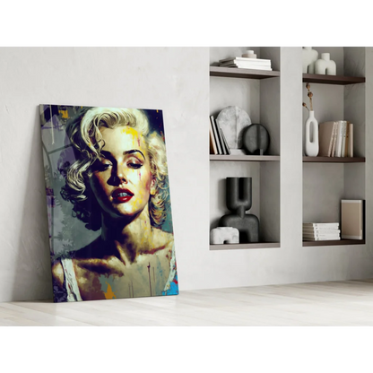 Vibrant Marilyn Monroe glass wall art print in pop graffiti style