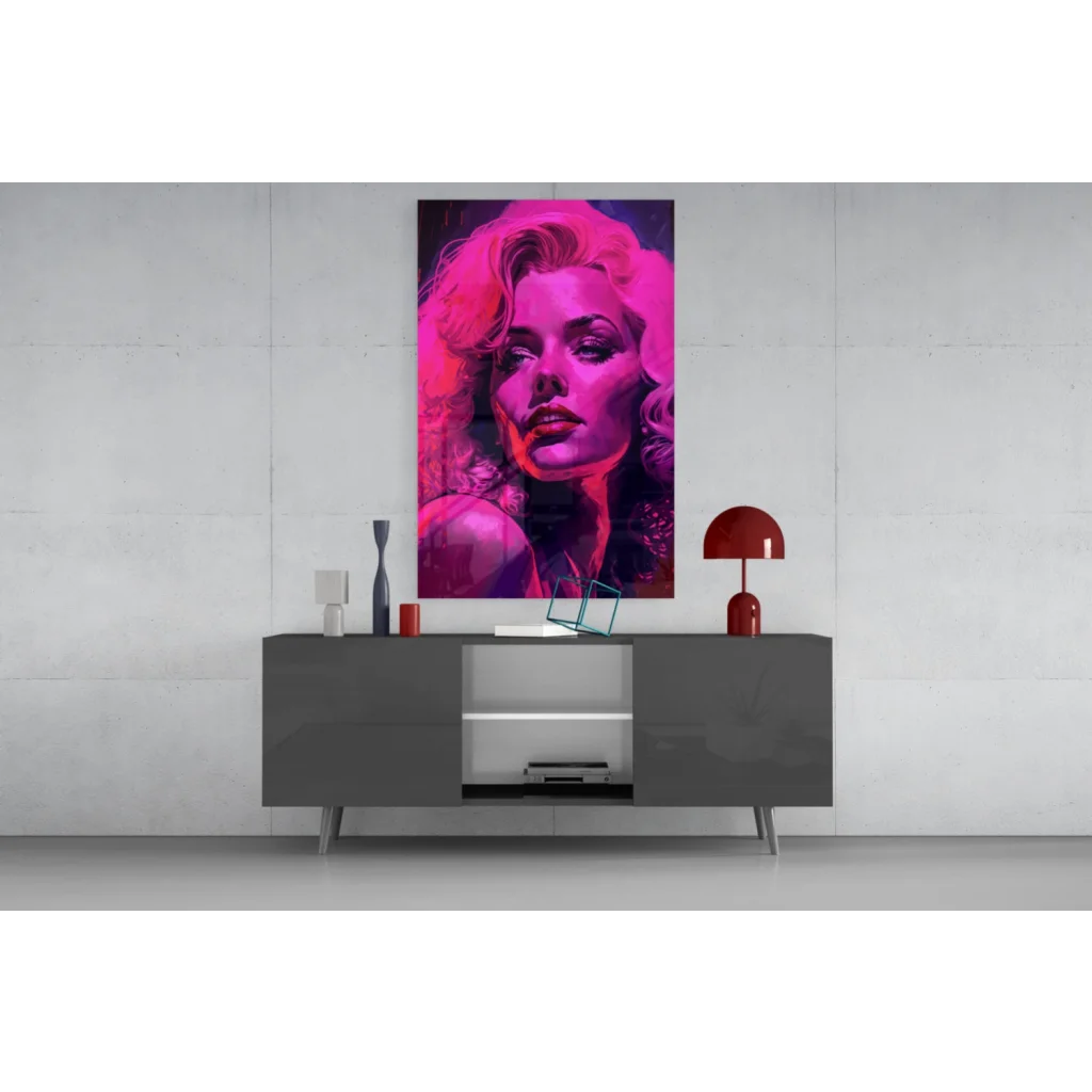Vibrant pink purple pop art Marilyn Monroe glass wall art portrait
