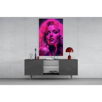Vibrant pink purple pop art Marilyn Monroe glass wall art portrait