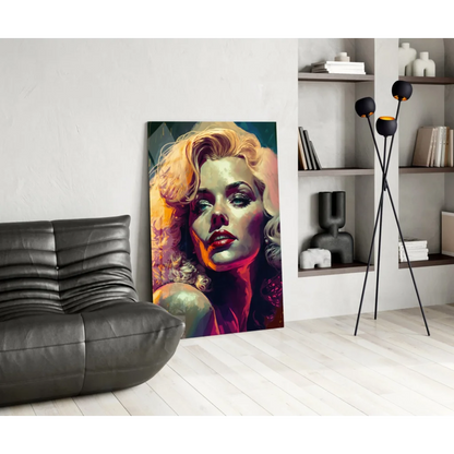Vibrant pop-art portrait of Marilyn Monroe as glamorous blonde wall art with bold red lips