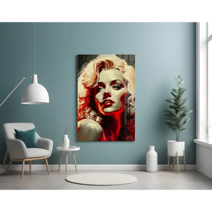 Vibrant pop-art Marilyn Monroe glass wall art portrait on canvas