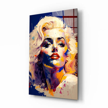 Vibrant Marilyn Monroe pop art canvas wall art in bold white, gold, blue, orange