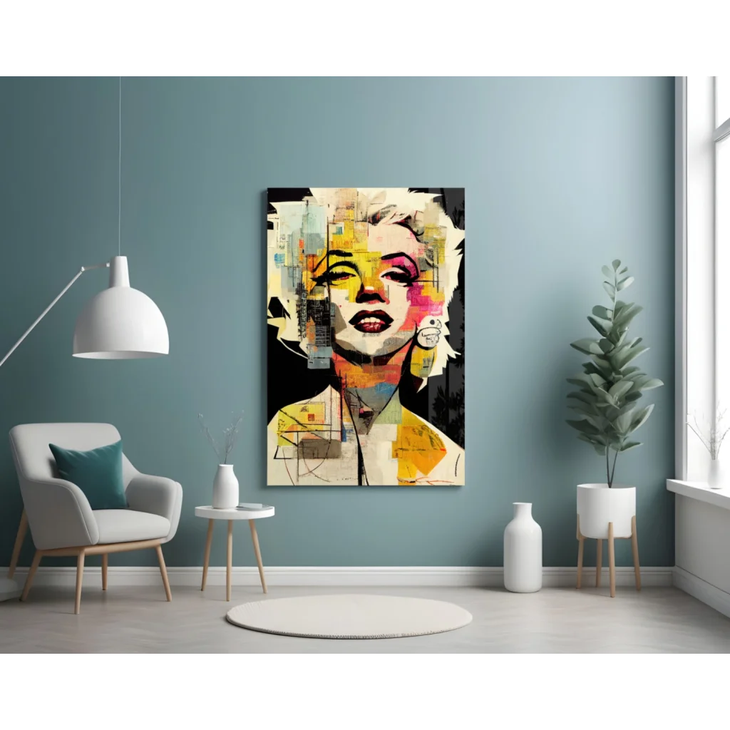 Vibrant Marilyn Monroe pop art canvas wall art in bold yellow pink hues