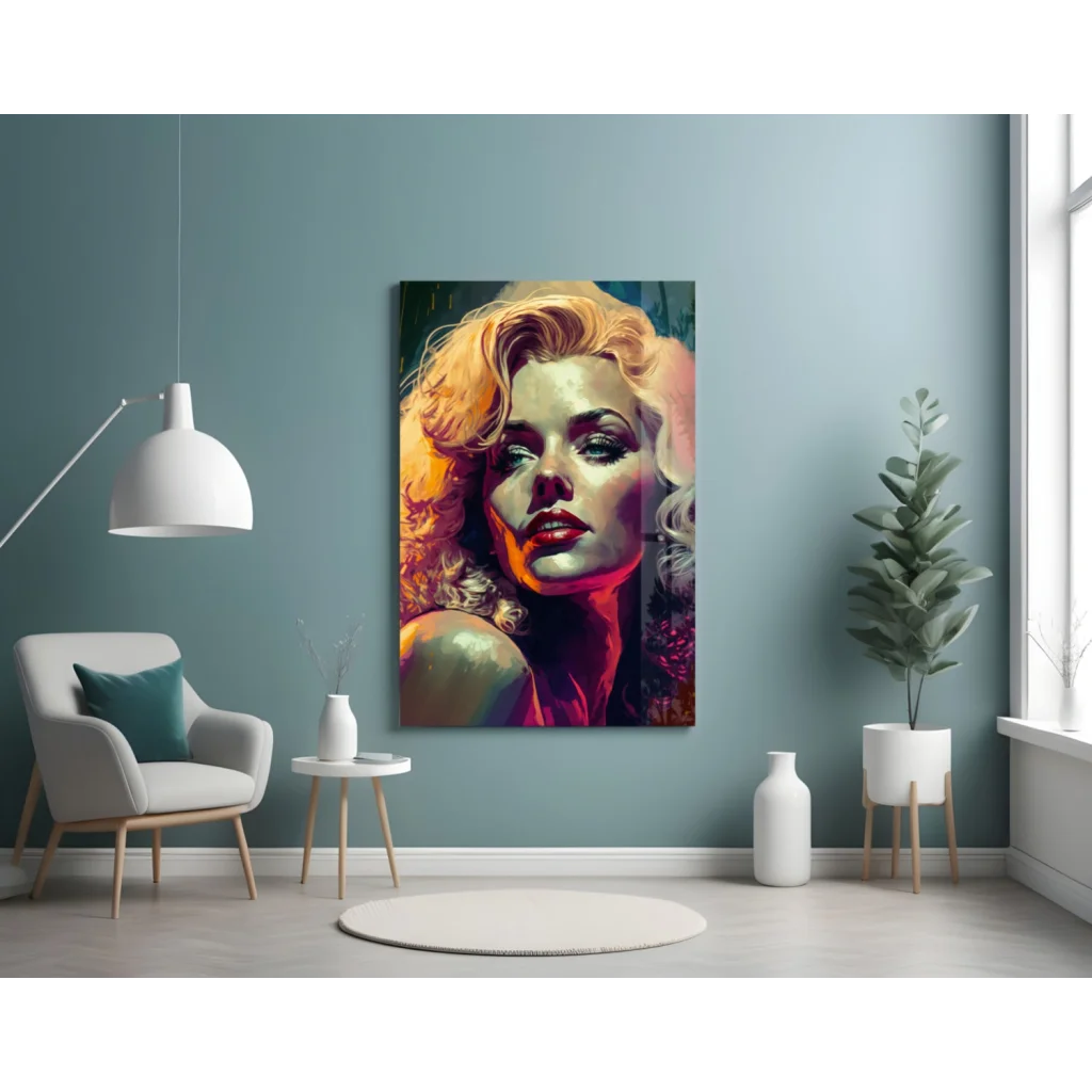 Glamorous Blonde Pop Art Canvas Wall Art with Bold Red Lips | Contemporary Home Wall Art | vintageantiquesgifts.com