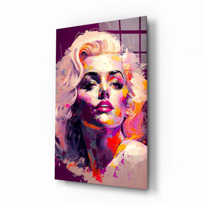 Vibrant pop-art glass wall art of Marilyn Monroe in bold hues
