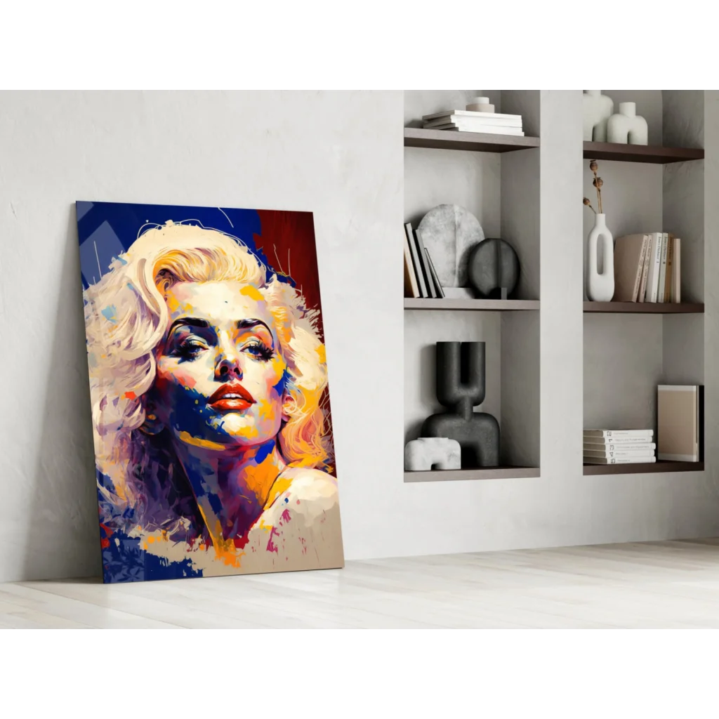Vibrant Marilyn Monroe pop art canvas wall art in bold blue, red, yellow, purple