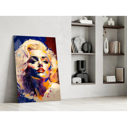 Vibrant Marilyn Monroe pop art canvas wall art in bold blue, red, yellow, purple