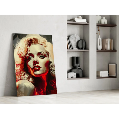 Vibrant Marilyn Monroe pop art glass wall piece in red and gold