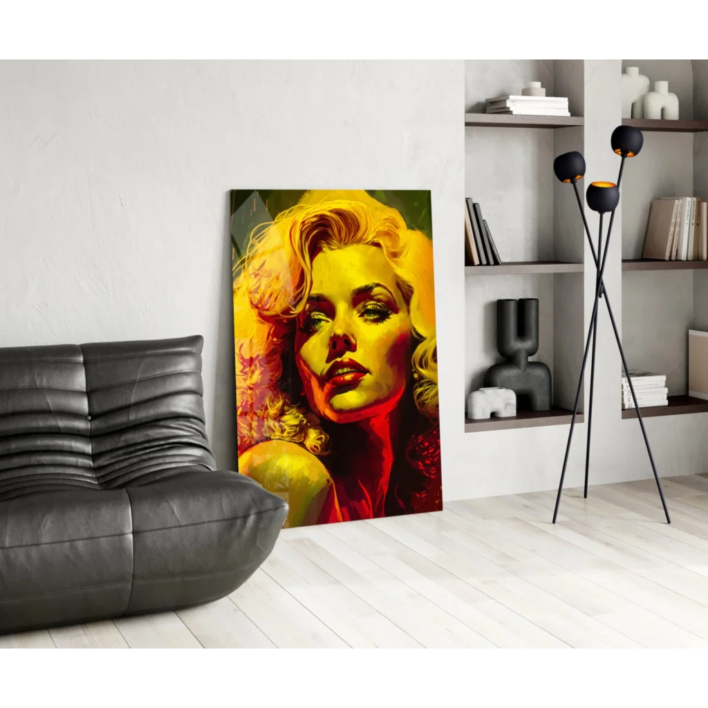 Vibrant Marilyn Monroe pop art wall canvas in bold yellow and red