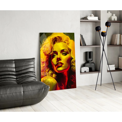 Vibrant Marilyn Monroe pop art wall canvas in bold yellow and red