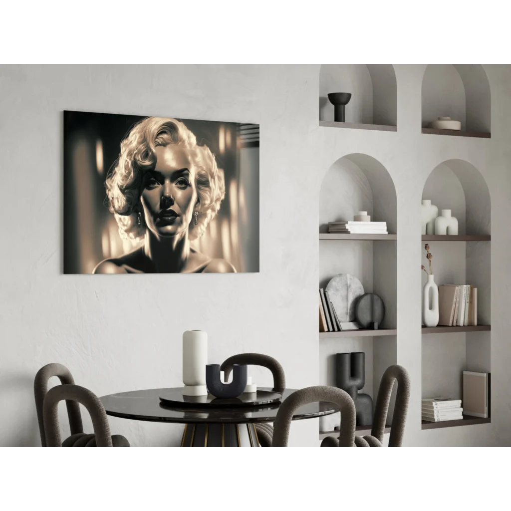 Glamorous Marilyn Monroe sepia canvas wall art print with blonde curls