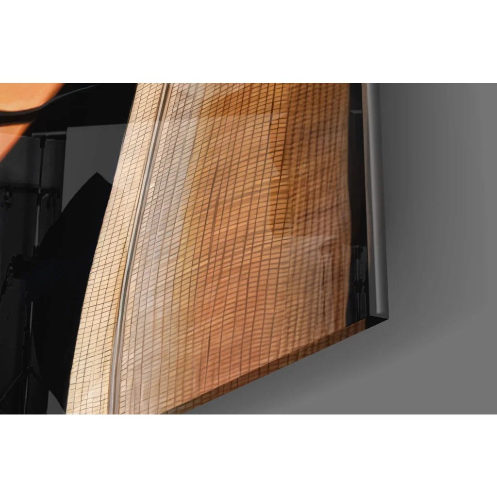 Curved amber glass wall art panel in Marilyn Monroe vintage car print