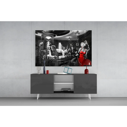 Marilyn Monroe in red dress black-and-white wall art canvas print