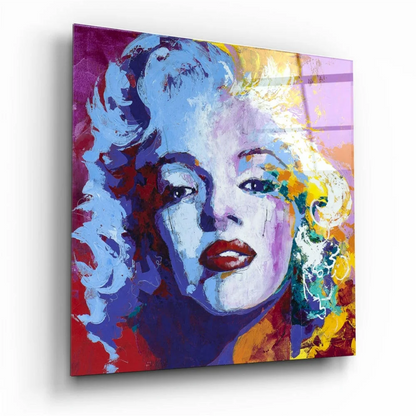 Vibrant Marilyn Monroe pop art on colorful glass wall art