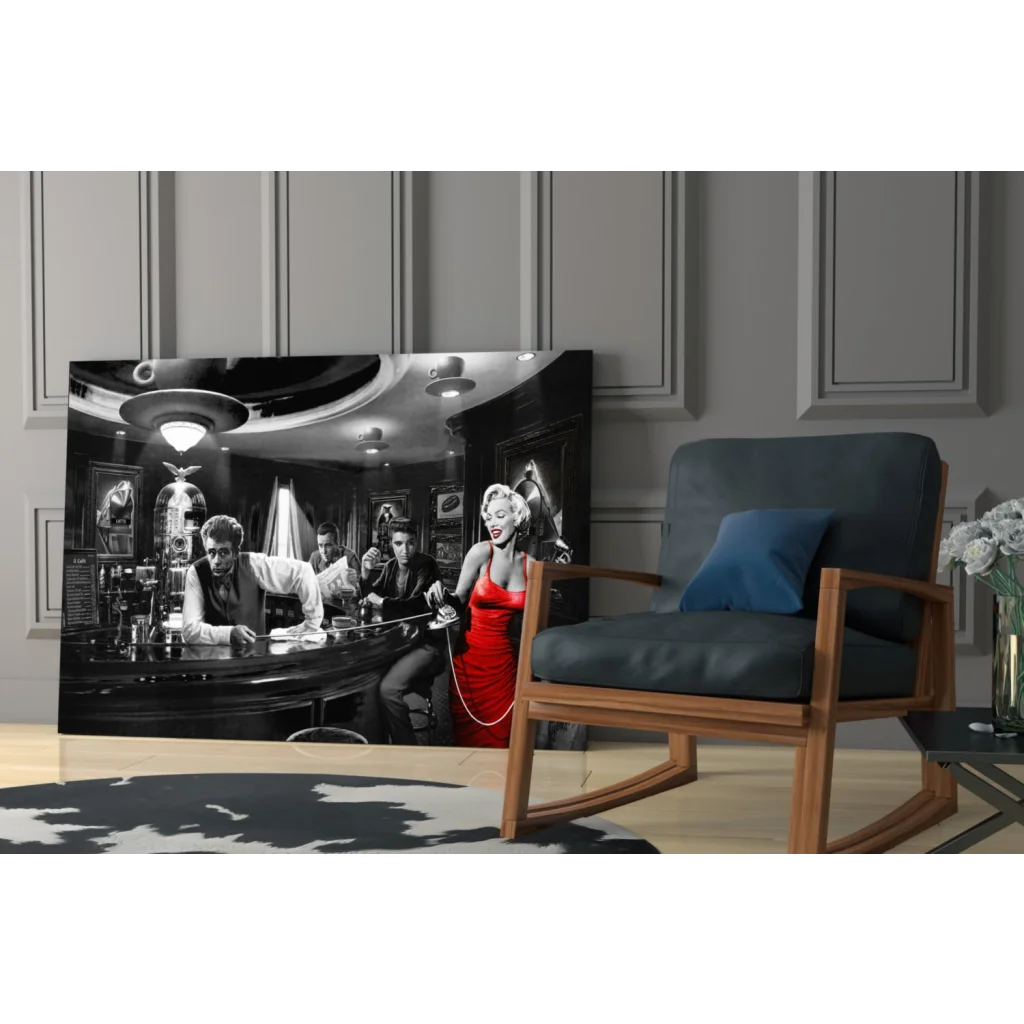 Marilyn Monroe in red dress black-and-white wall art print