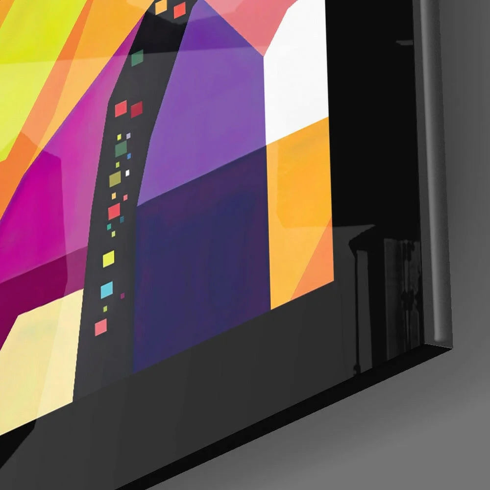 Vibrant Marilyn Monroe pop art glass wall art with bold geometric colors