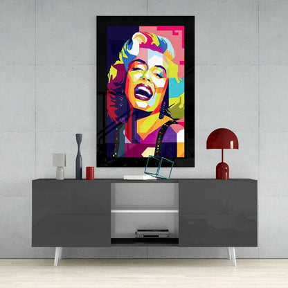 Vibrant pop art Marilyn Monroe glass wall art in black frame