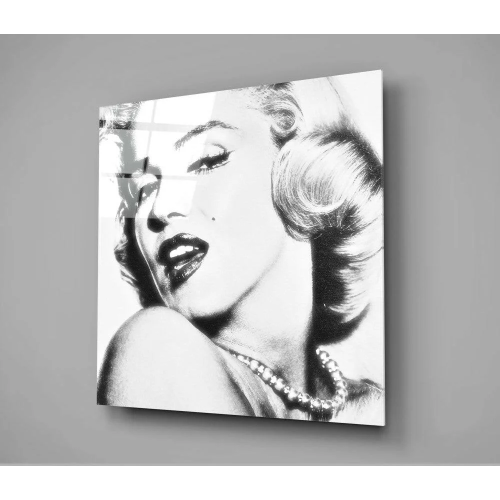 Marilyn Monroe Glass Wall Art with Iconic Pearl Portrait | Glass Wall Art Print | vintageantiquesgifts.com