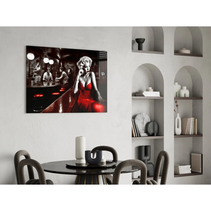 Marilyn Monroe red dress bar scene glass wall art canvas print