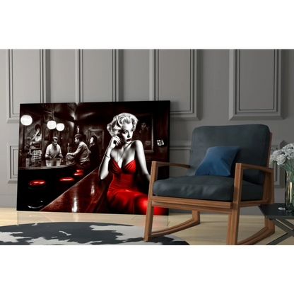 Marilyn Monroe red dress bar scene glass wall art canvas print