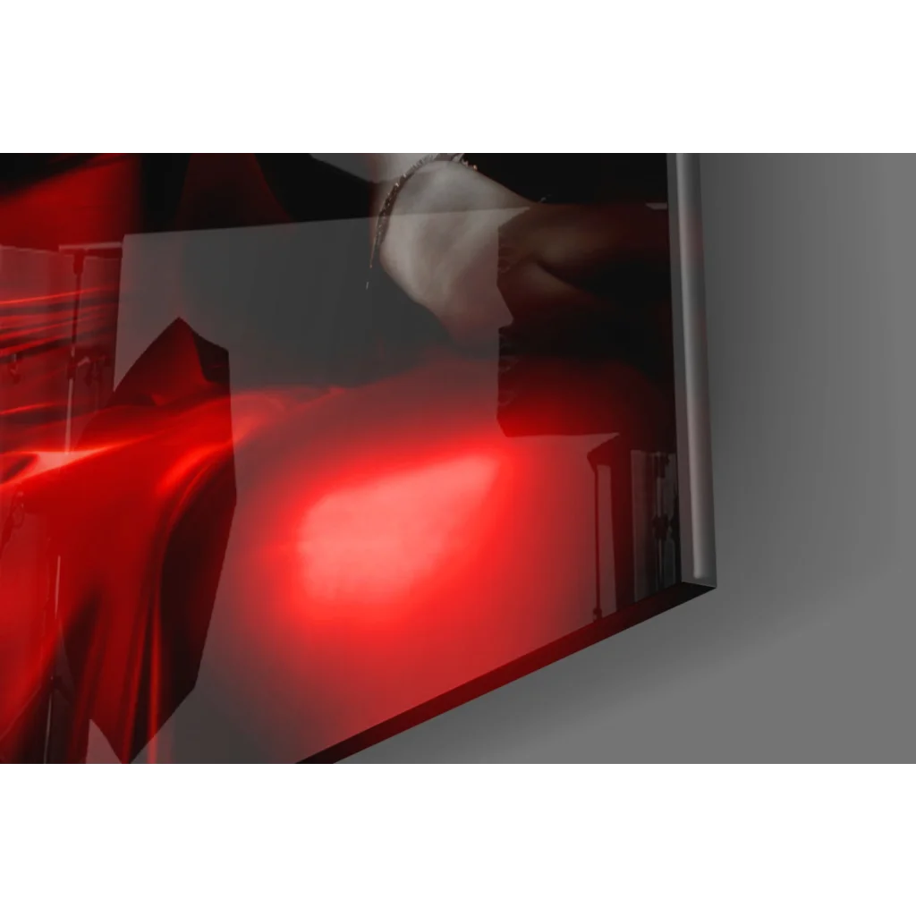 Red glass vase wall art with textured borosilicate surface and white rim