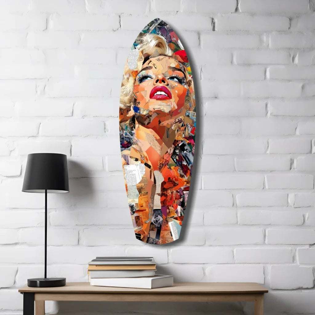 Marilyn Monroe Surfboard Tempered Glass Art | Contemporary Home Wall Art | vintageantiquesgifts.com