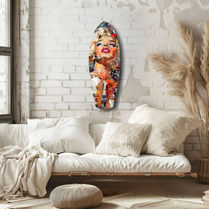 Marilyn Monroe surfboard tempered glass art with bold red lips