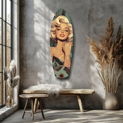 Vintage Marilyn Monroe tempered glass surfboard wall art