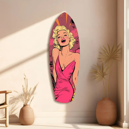 Vibrant pink tempered glass art of Marilyn Monroe in pop-art style