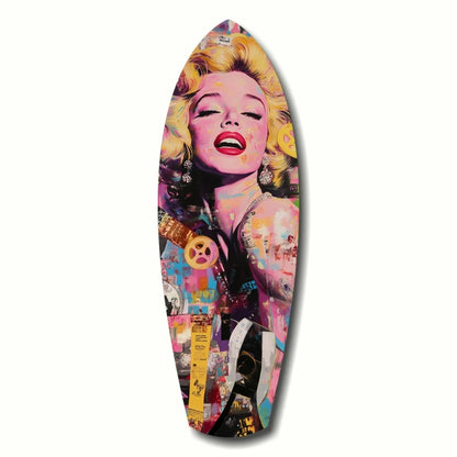 Vibrant Marilyn Monroe pop art on tempered glass surfboard