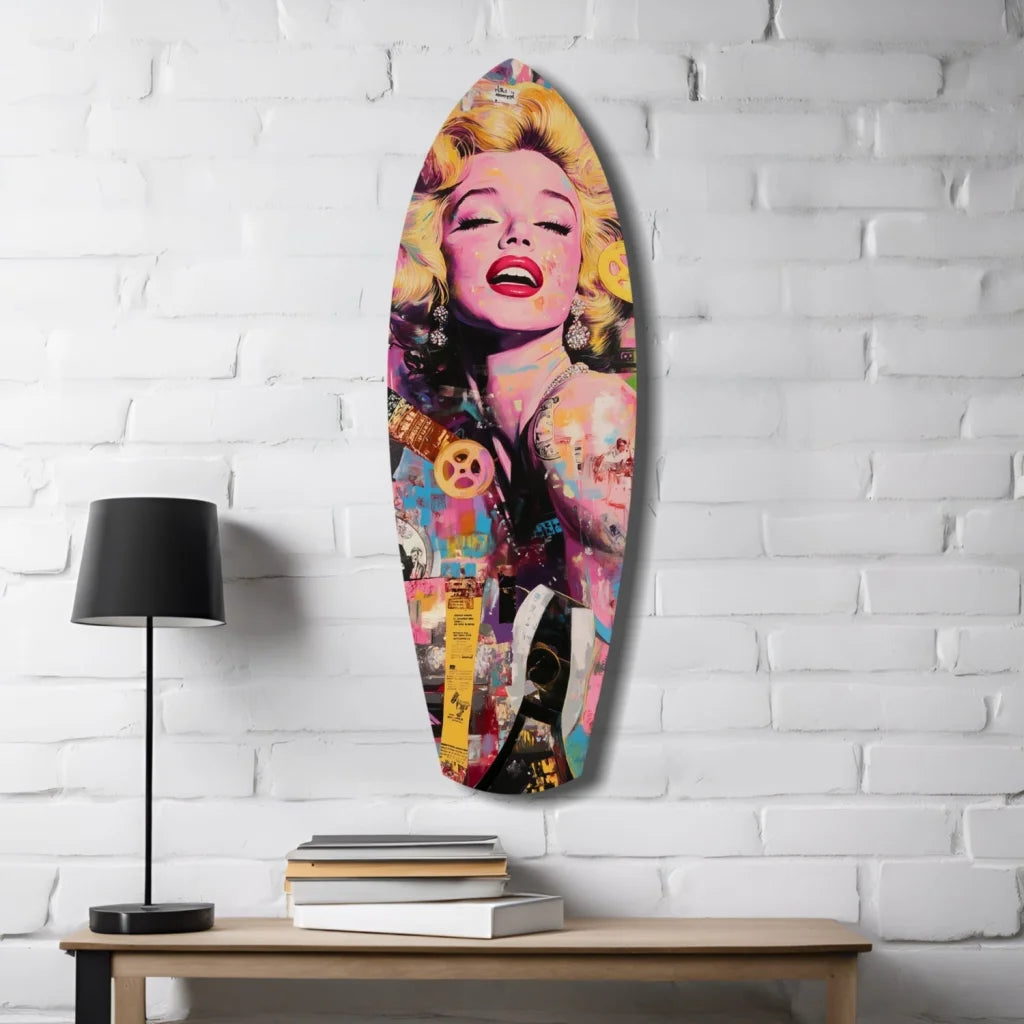 Vibrant Marilyn Monroe tempered glass art surfboard pop decor