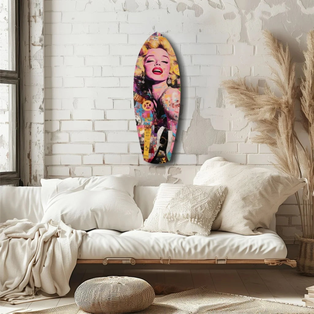 Vibrant Marilyn Monroe tempered glass art surfboard pop decor