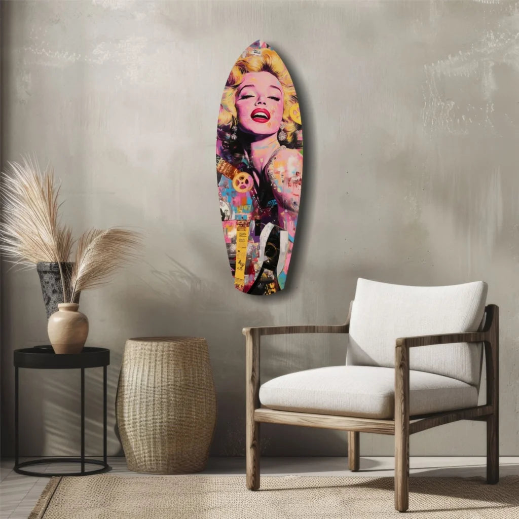 Vibrant Marilyn Monroe tempered glass art surfboard pop decor