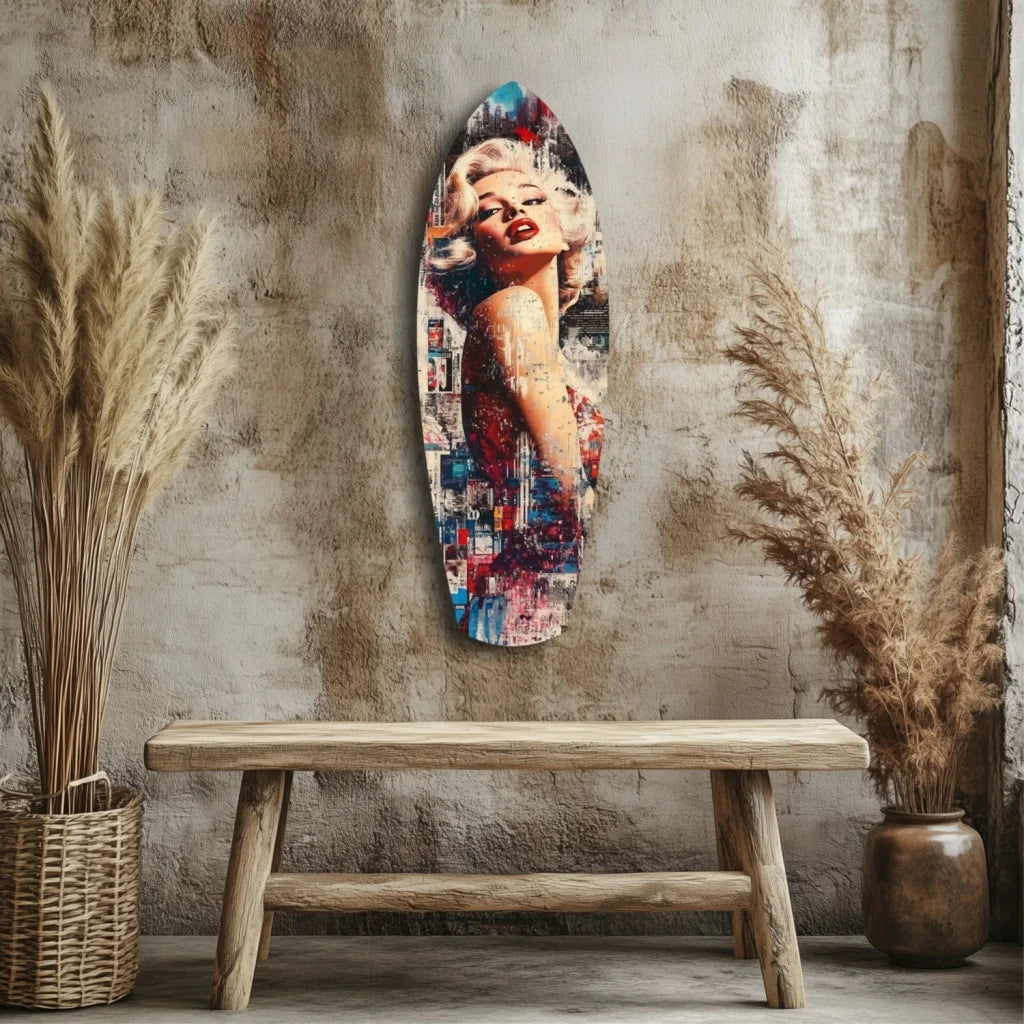 Marilyn Monroe tempered glass art surfboard wall decor