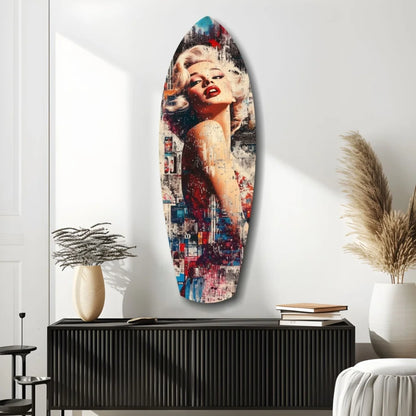 Vibrant Marilyn Monroe tempered glass art surfboard wall decor