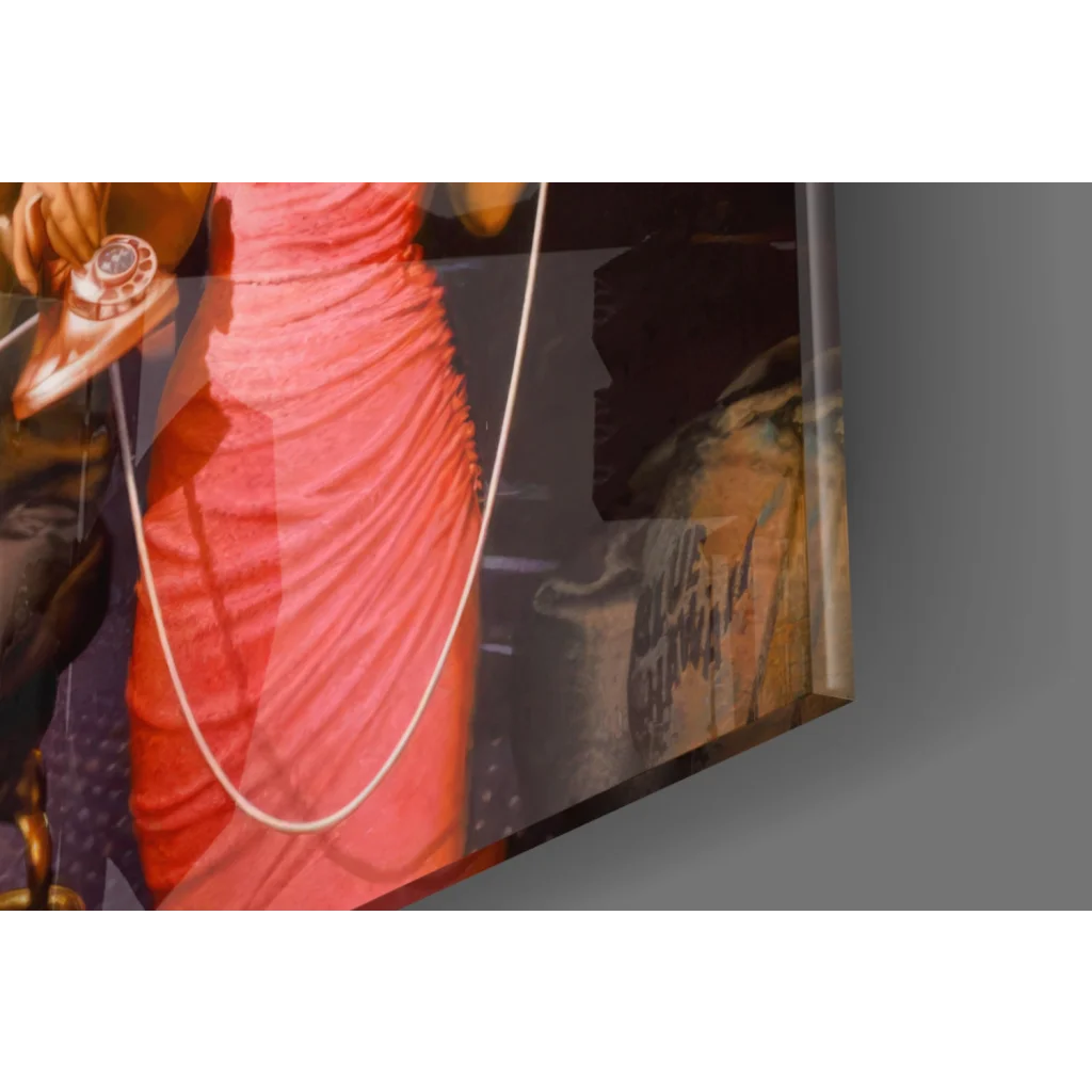 Glossy glass wall art of 1950s bar scene with Marilyn and Elvis