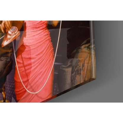 Glossy glass wall art of 1950s bar scene with Marilyn and Elvis