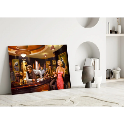 Glamorous 1950s Bar Scene Glass Wall Art with Marilyn and Elvis | Modern Wall Art Decor | vintageantiquesgifts.com
