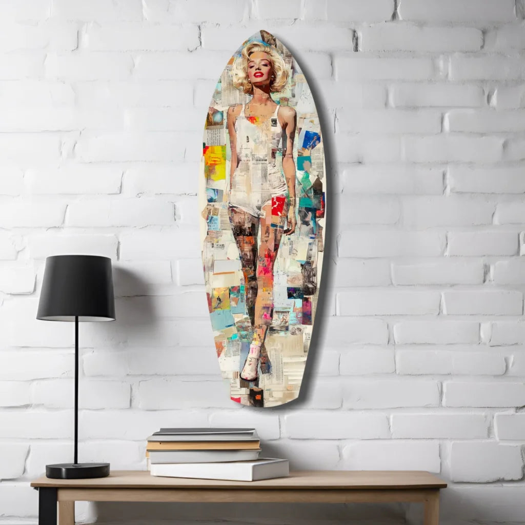 Marilyn Monroe Surfboard Tempered Glass Art Pop Culture Piece | Contemporary Home Wall Art | vintageantiquesgifts.com