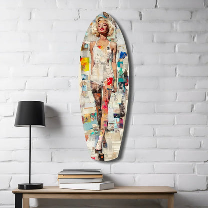 Marilyn Monroe Surfboard Tempered Glass Art Pop Culture Piece | Contemporary Home Wall Art | vintageantiquesgifts.com