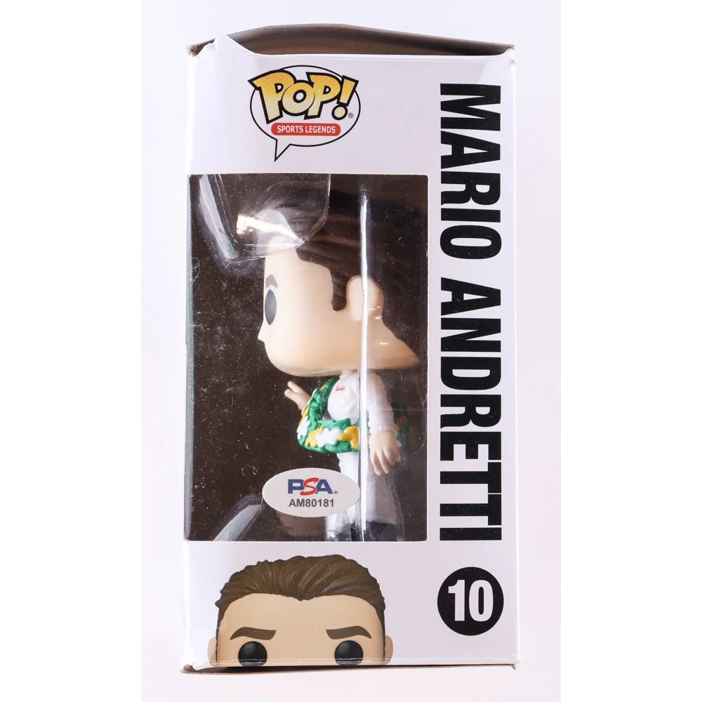 Mario Andretti signed Funko Pop racing legend collectible in packaging with PSA sticker