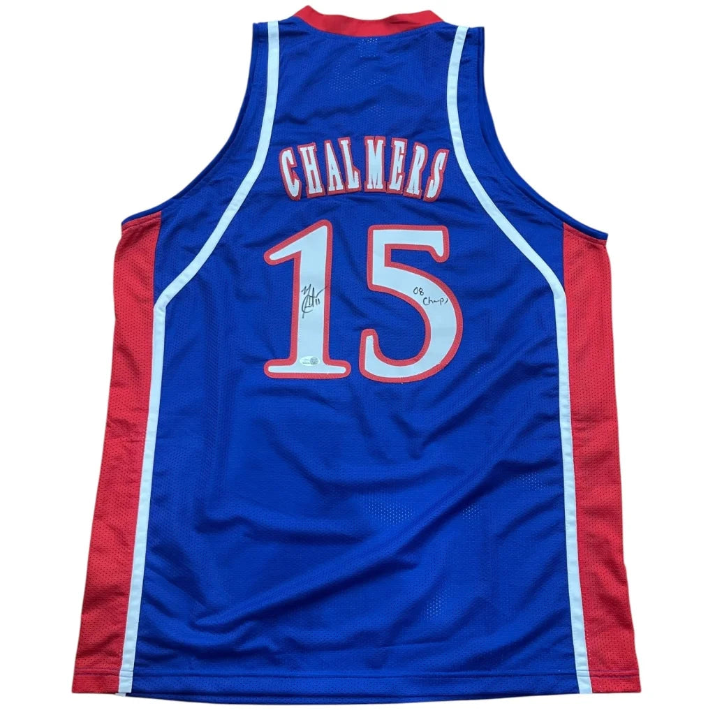 Mario Chalmers custom stitched jersey back, blue Kansas Jayhawks #15 Chalmers