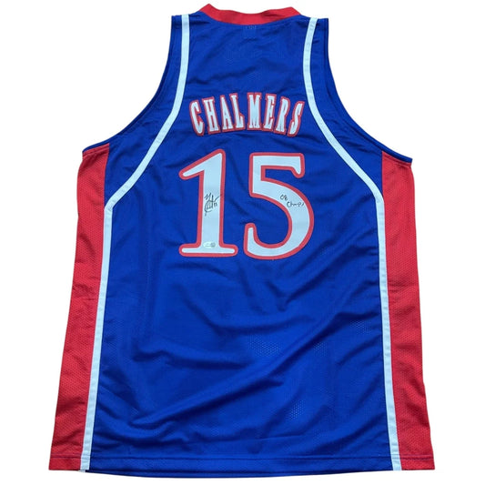 Mario Chalmers custom stitched jersey back, blue Kansas Jayhawks #15 Chalmers