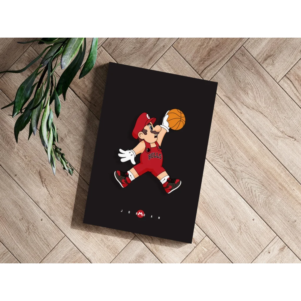 Mario in Bulls jersey dribbling basketball on insigne aluminum print