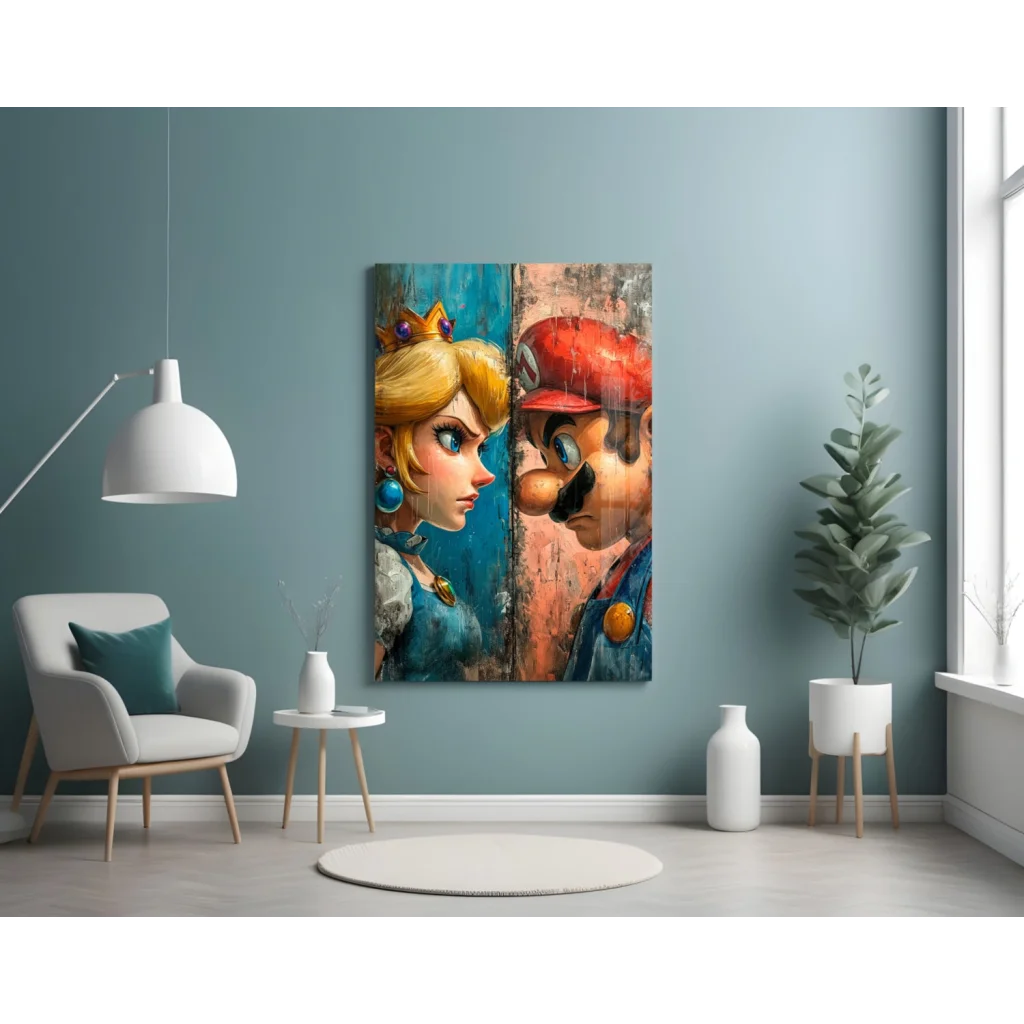 Vibrant Mario and Rosalina canvas wall art print with glossy finish