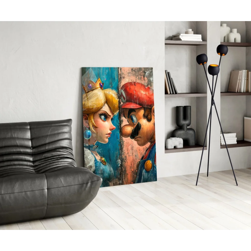 Vibrant Mario and Princess Peach canvas wall art print