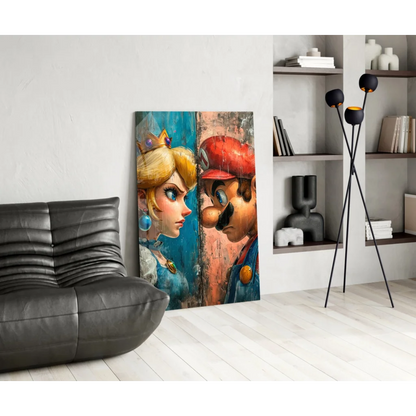 Vibrant Mario and Princess Peach canvas wall art print