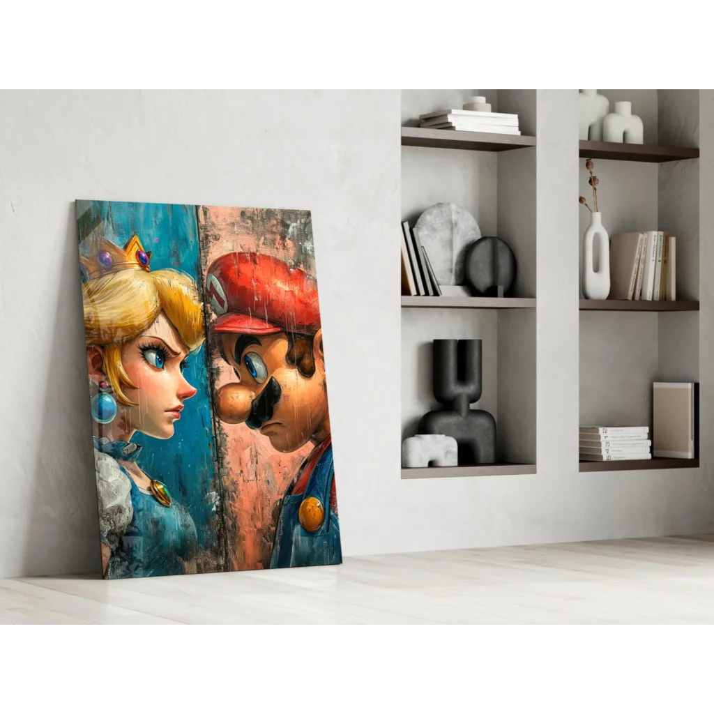 Vibrant Mario and Rosalina canvas wall art print with textured finish