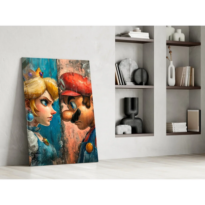 Vibrant Mario and Rosalina canvas wall art print with textured finish