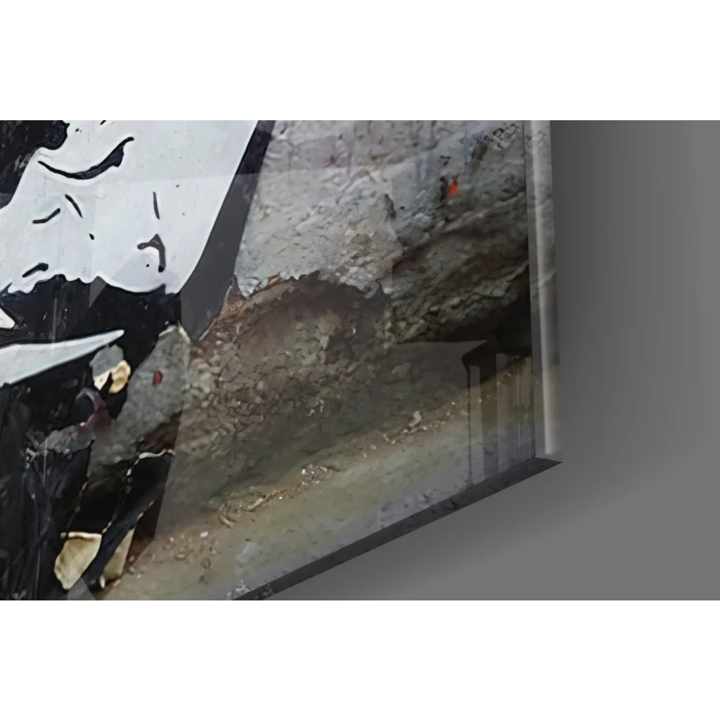 Black and white abstract Mario street art glass wall print